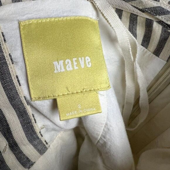 MAEVE Dress 2 Womens Gray Yellow Striped Pockets Spaghetti Strap Anthropologie - Picture 2 of 10